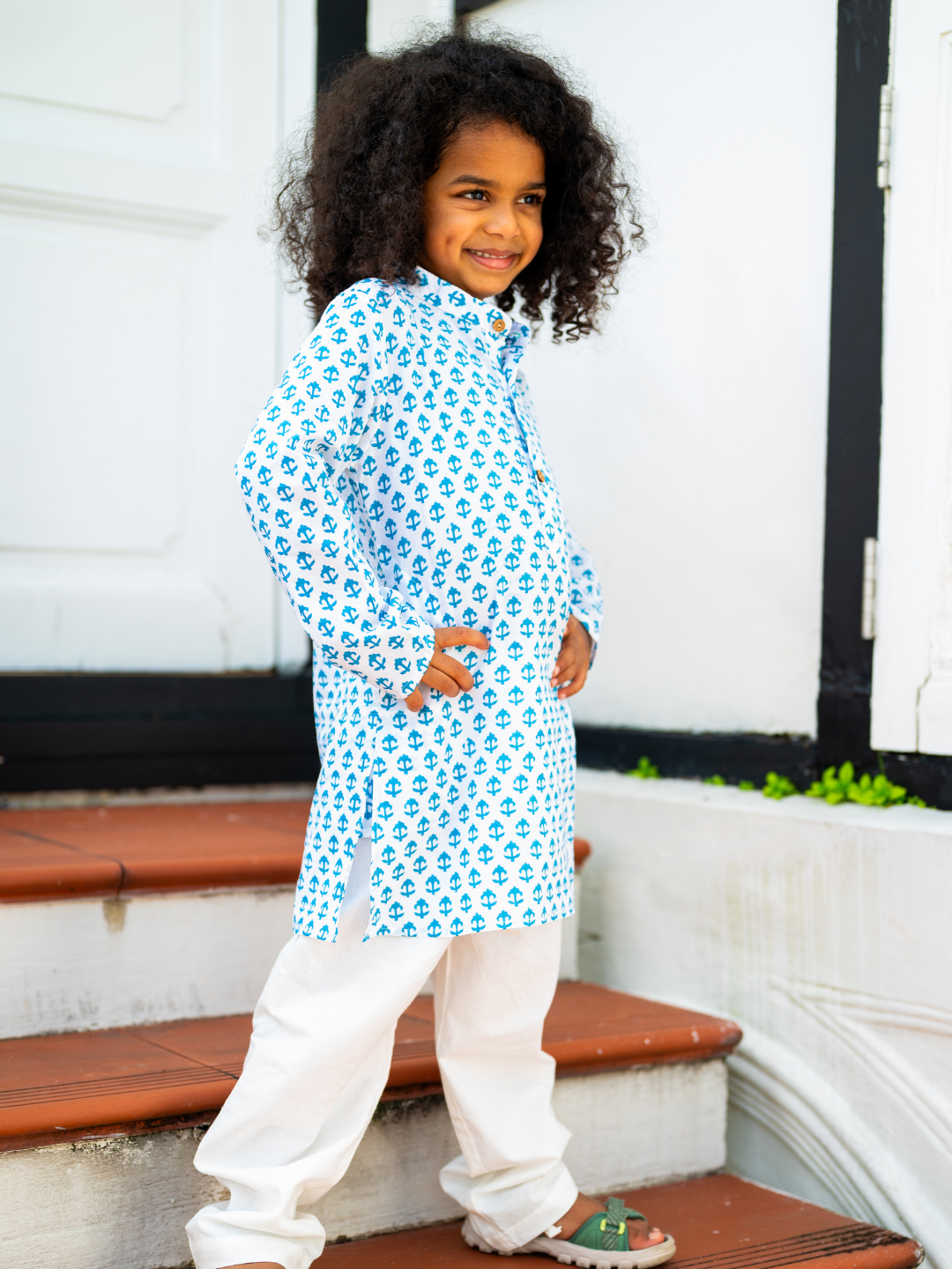 NIMBU | Anchor Blue Handblock Cotton Kurta Pajama