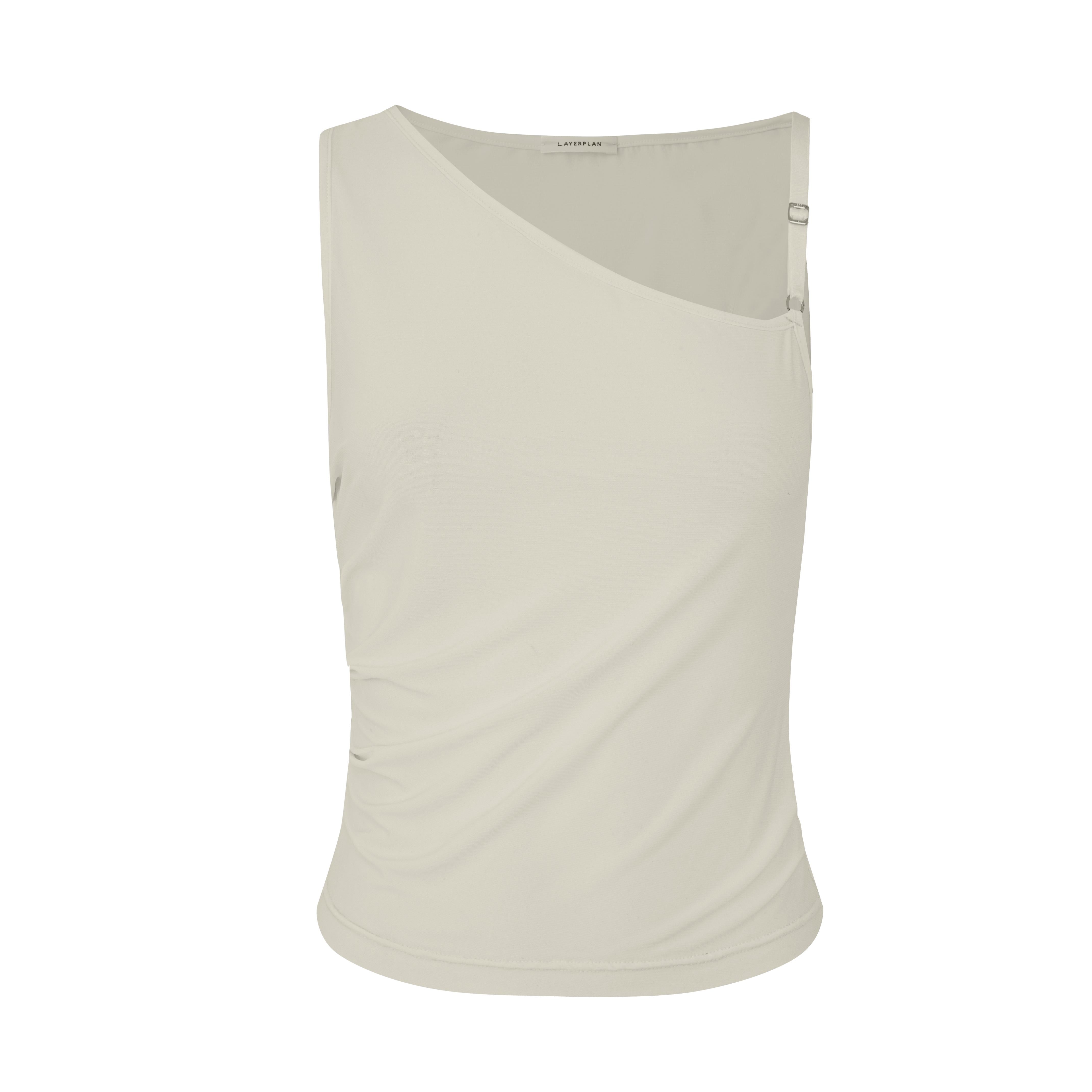Fitted jersey top with thin and wide straps and ruching details, designed for an active lifestyle.