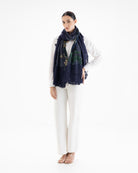 QUEENMARK | AN Assorted Lace Print Crystal Shawl Dark Blue Blue Bird 2