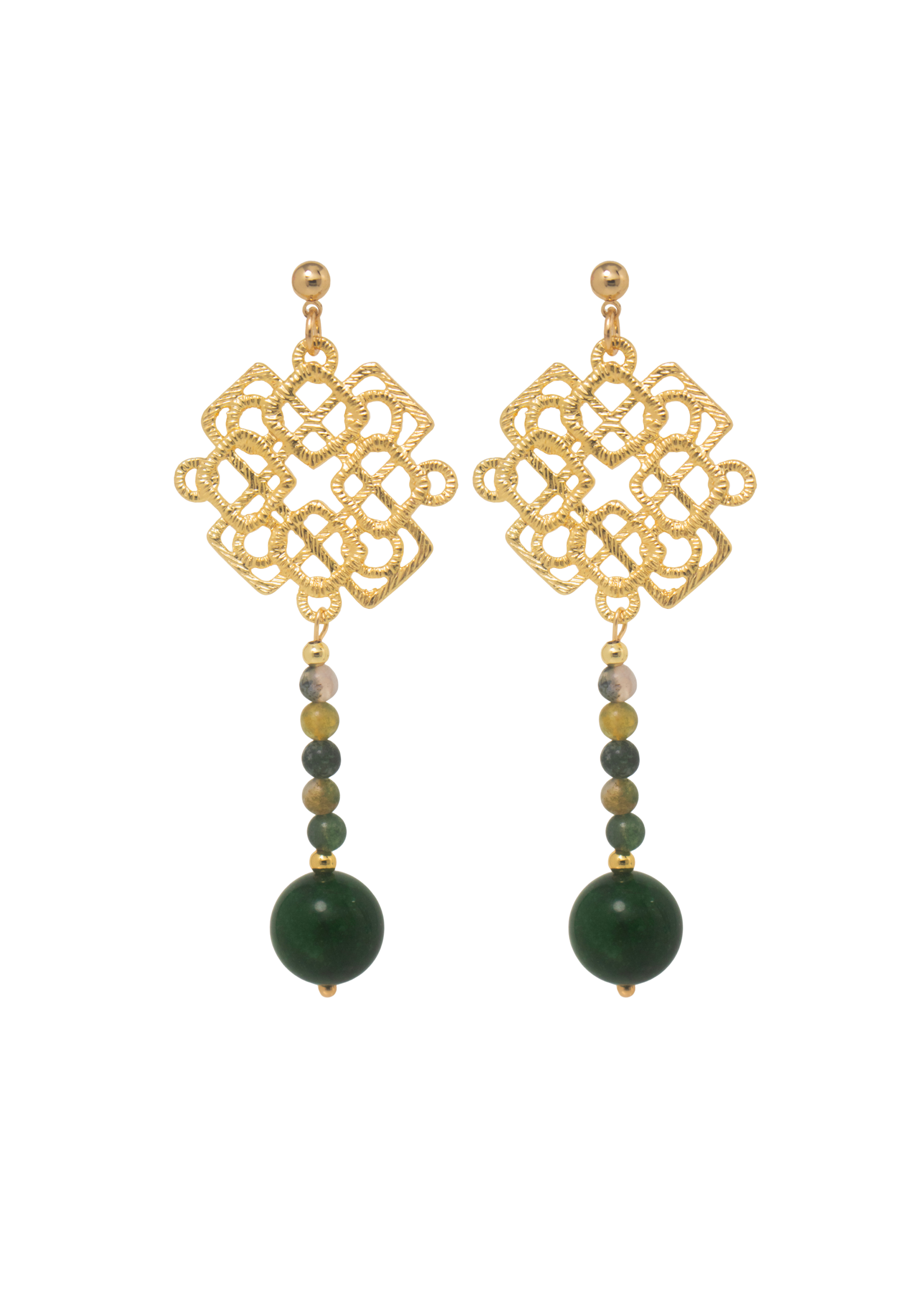 THE ANTECEDENT STORE | Auspicious Motif Green Chalcedony Statement Earrings
