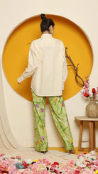 KANZI COLLECTION | Cheongsam Shirt With Green Flower Pants Set