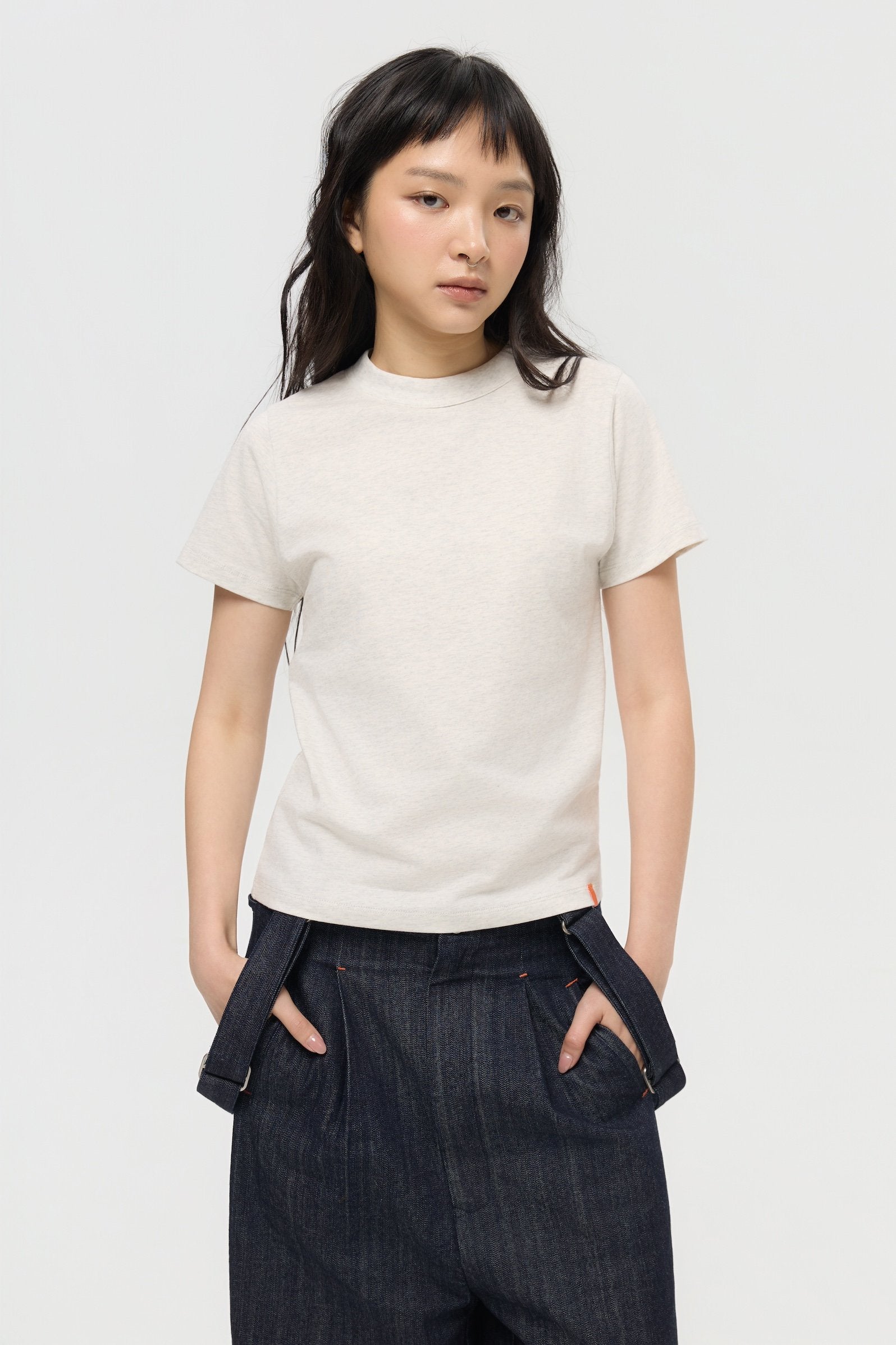 3EIGHTH | Mock Neck Tee in Grey Marl