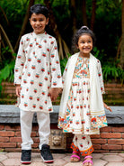 NIMBU | Rosa Girls Anarkali With Dupatta Set In Off White