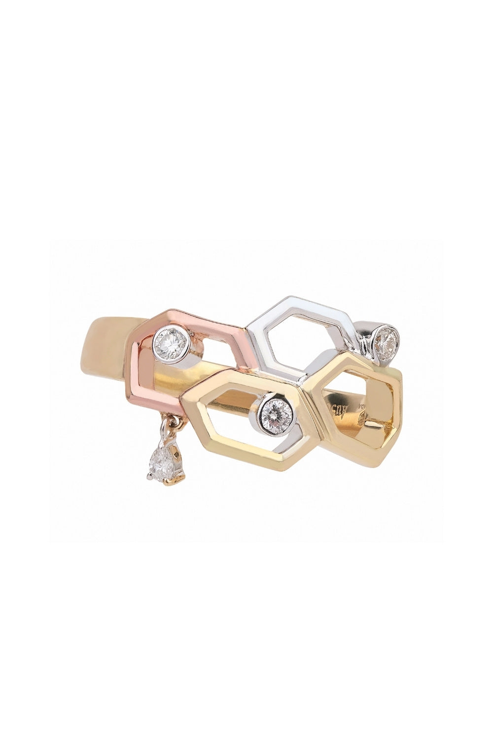 CREATIVE JEWELLERY STUDIO | 18k 3-Tone Gold & Diamond Honeycomb Ring by Royada Jewelry