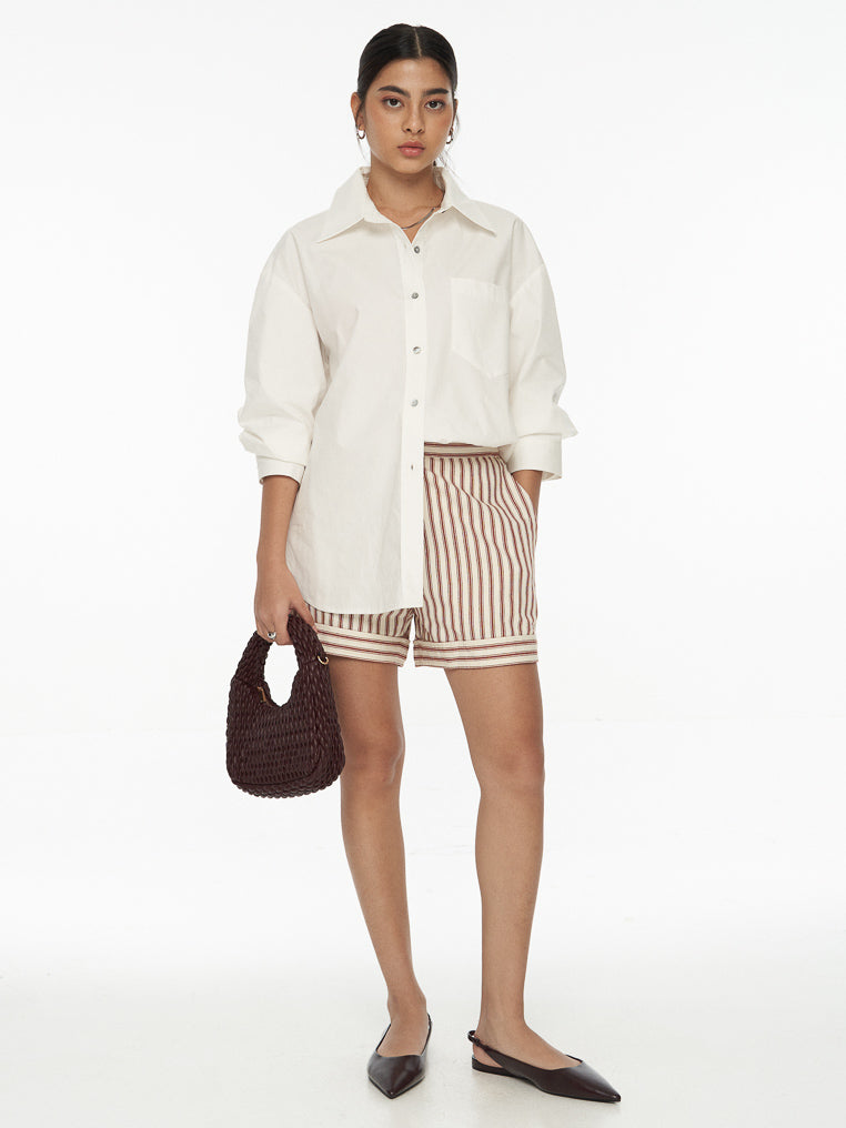 DRESSINGPAULA | Ruched Sleeve Cotton Shirt