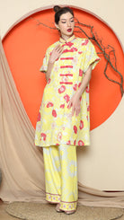 KANZI COLLECTION | Yellow Floral Cheongsam Pant Set