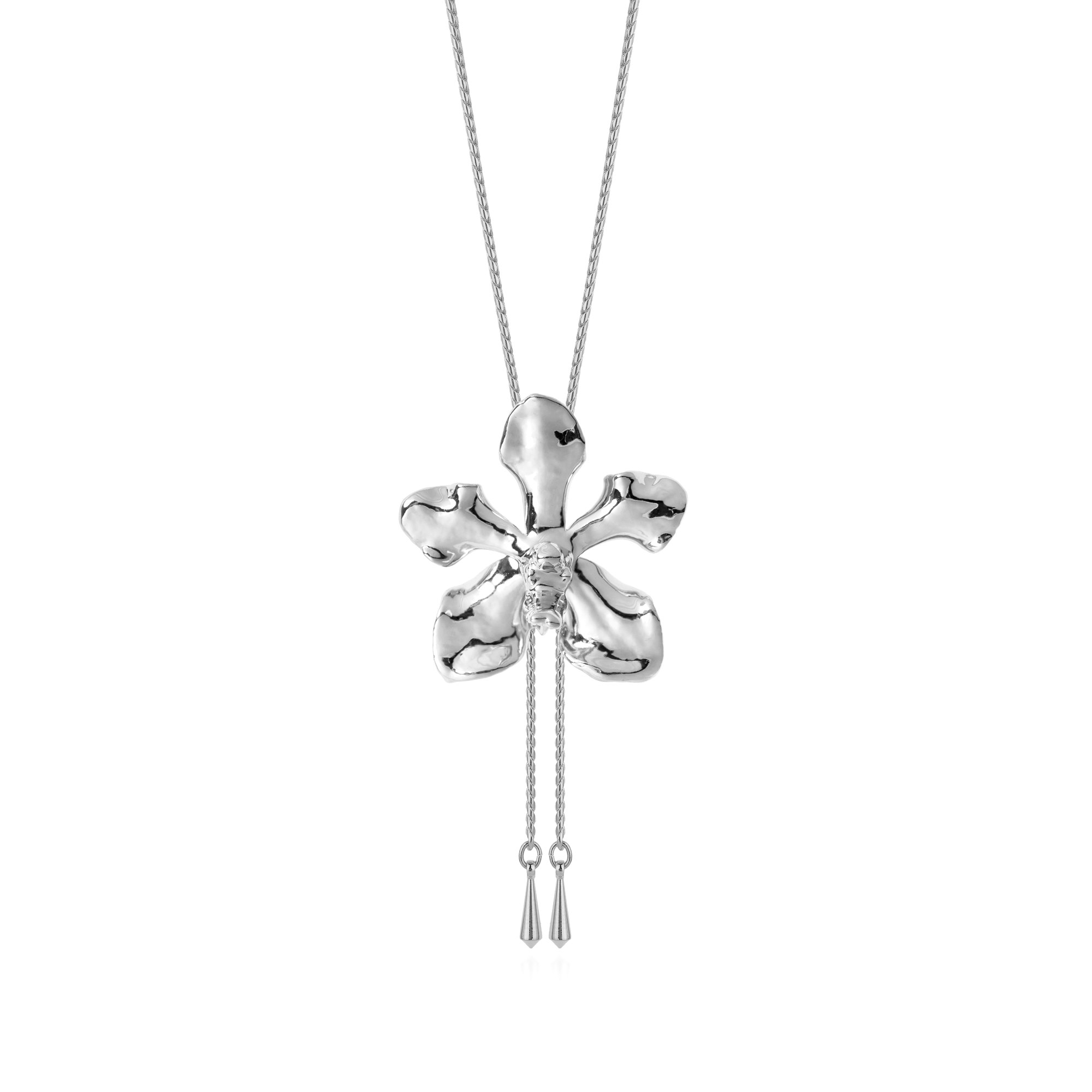 RISIS | Vanda Limbata Orchid Long Slider Necklace in Palladium