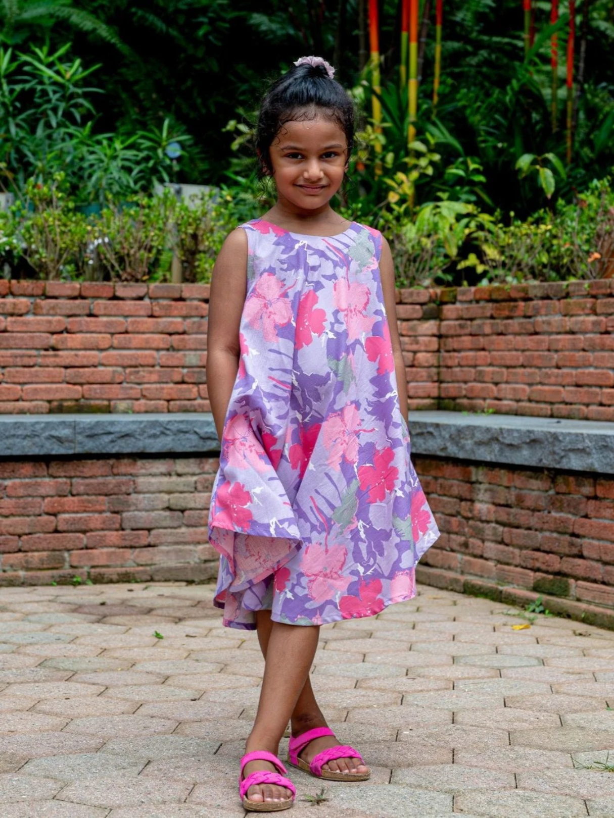 NIMBU | Hanna Pink Girls Umbrella Dress In Flex Cotton