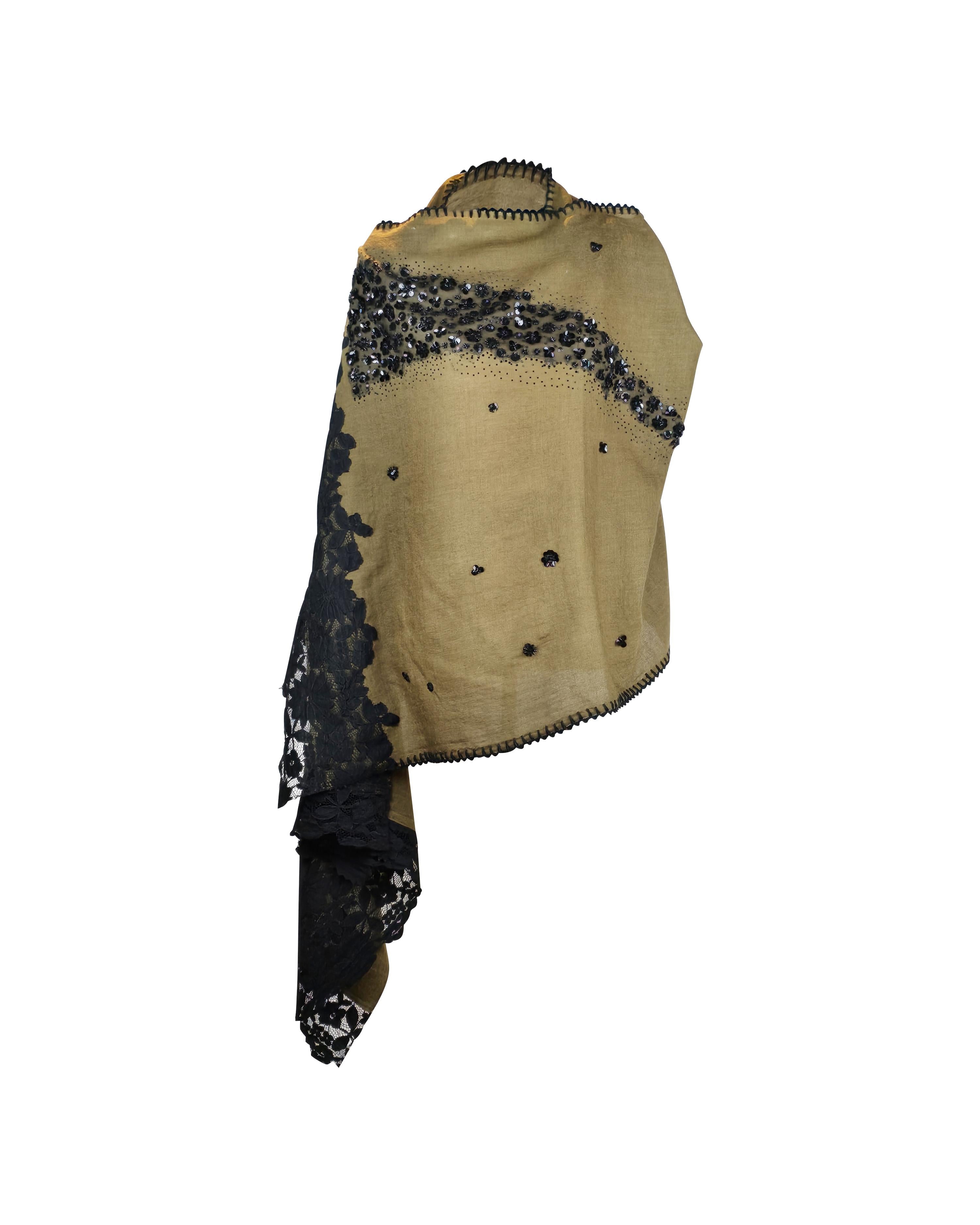 QUEENMARK | AN EMB Olive Green Stole Side Lace Crystal