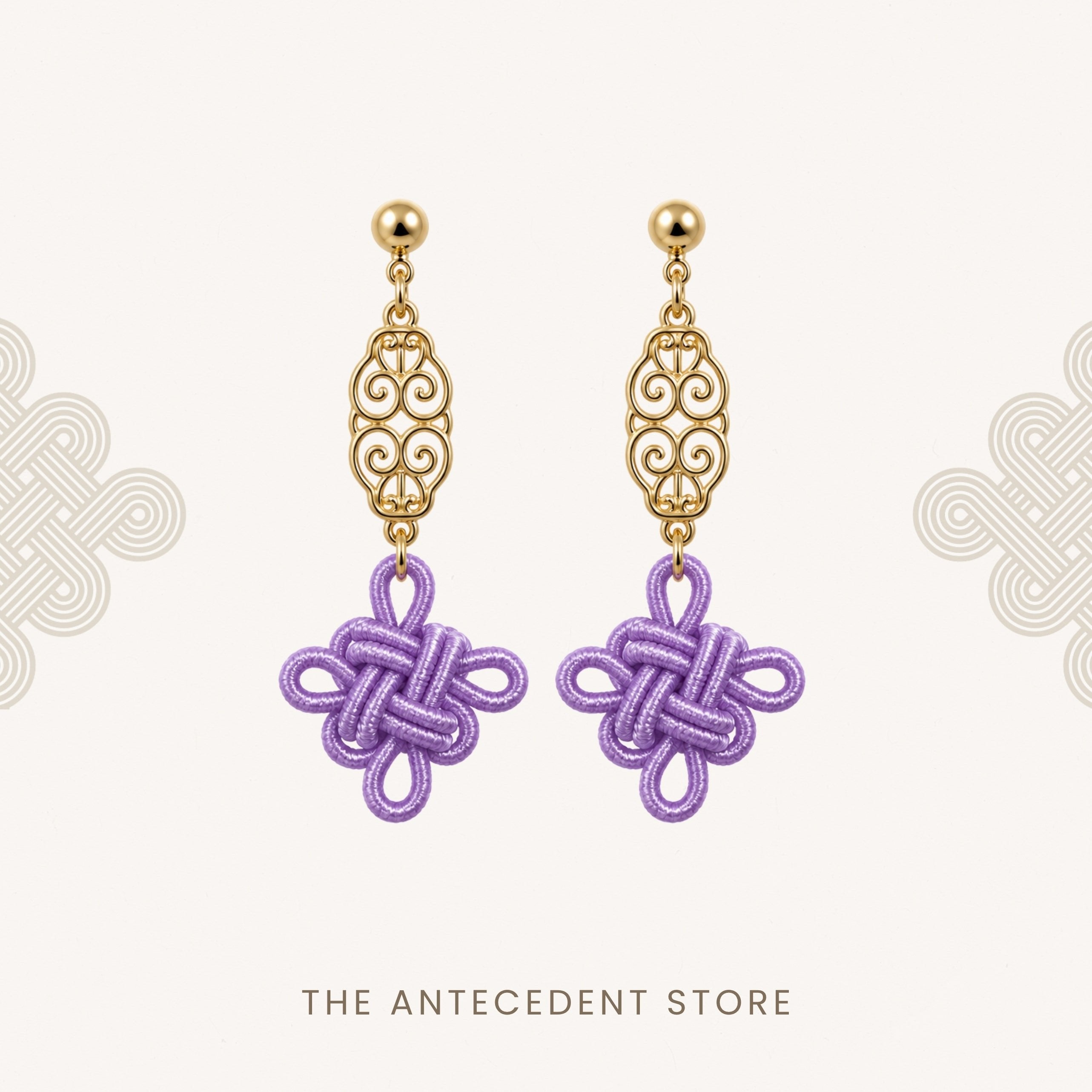 THE ANTECEDENT STORE | Auspicious Knot Motif Earrings in Lilac