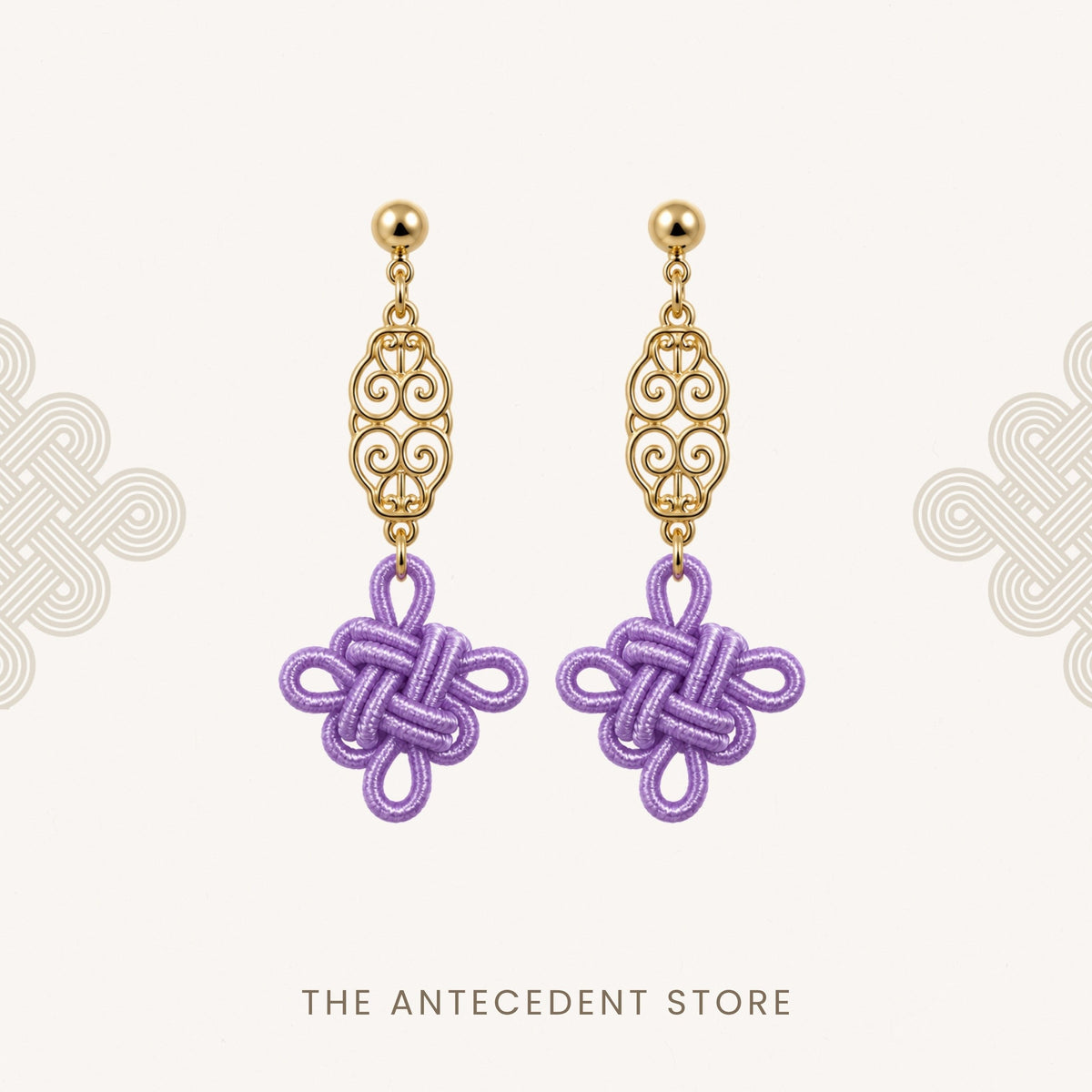 THE ANTECEDENT STORE | Auspicious Knot Motif Earrings in Lilac
