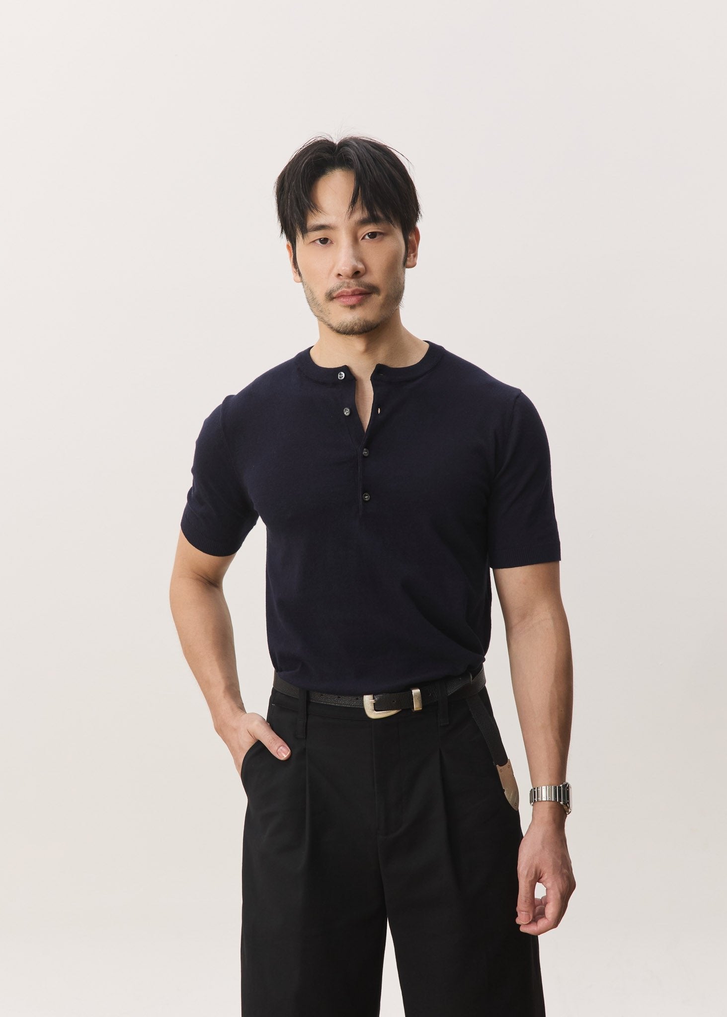 HOUSE OF HOUSE OF ANON PTE. LTD. | Sven Henley Knit Short Sleeve Top