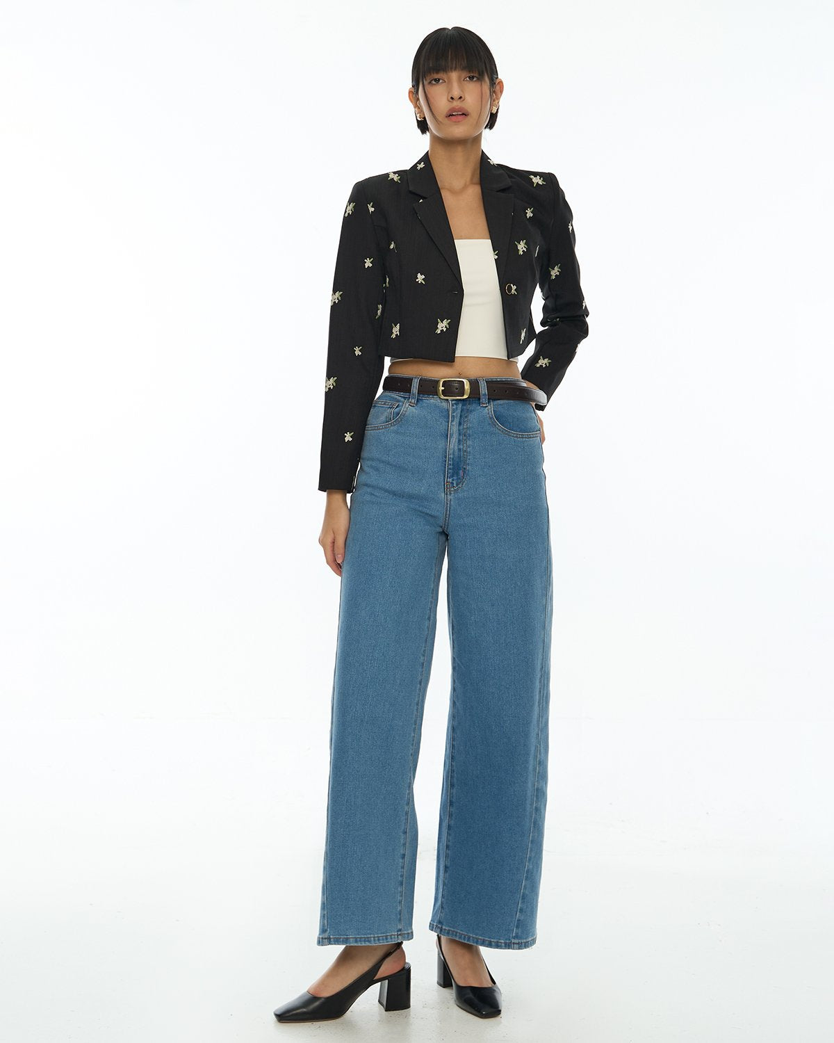 DRESSINGPAULA | Floral-Embroidered Cropped Blazer