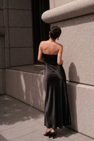 HÁI THE LABEL | Second Skin Satiny | Sweetheart Ruched Maxi Dress | Onyx Black