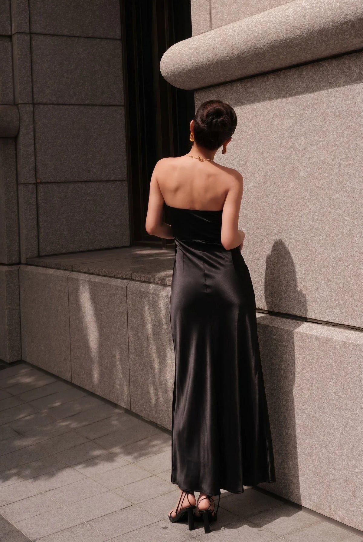 HÁI THE LABEL | Second Skin Satiny | Sweetheart Ruched Maxi Dress | Onyx Black