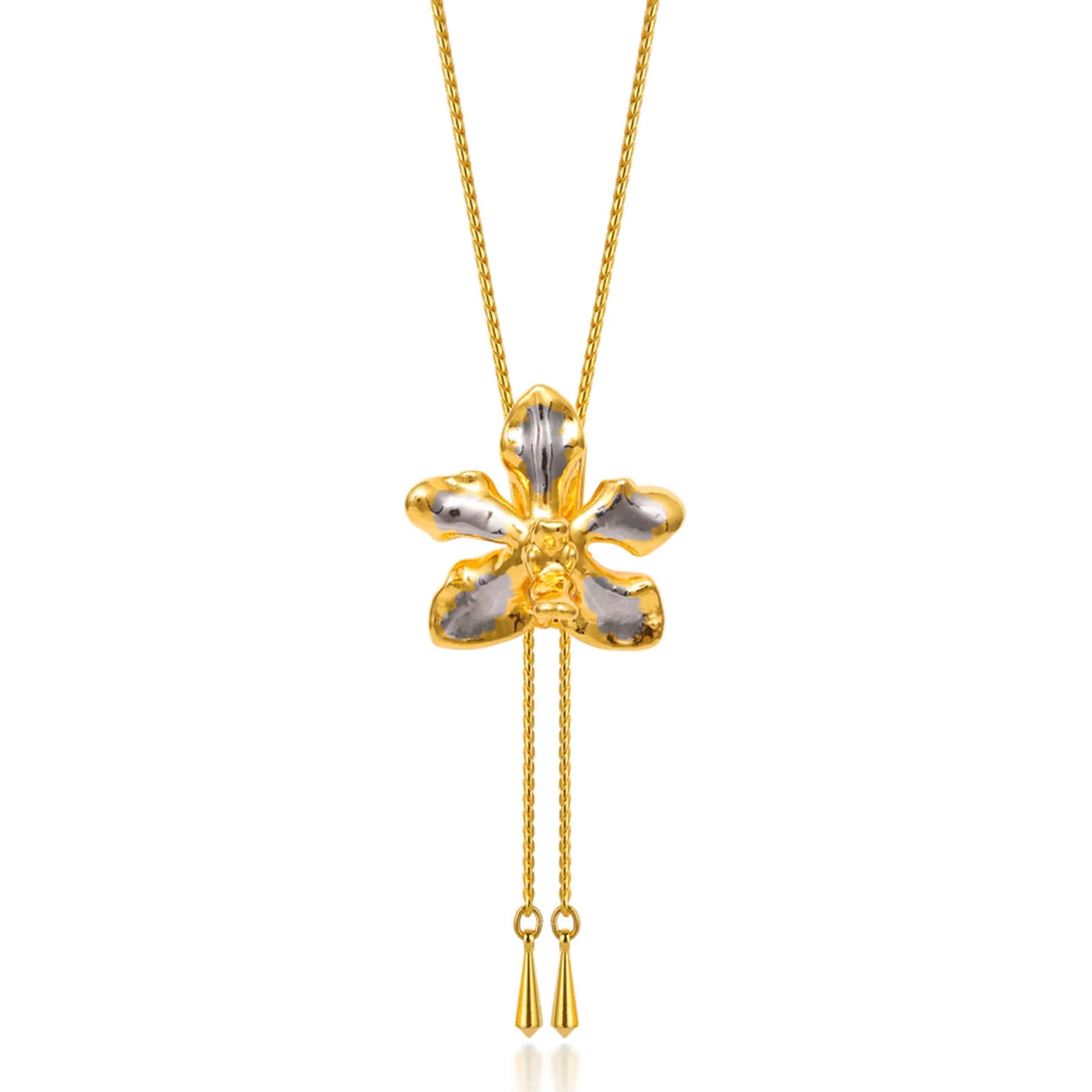 RISIS | Vanda Limbata Orchid Long Slider Necklace in Gold & Palladium
