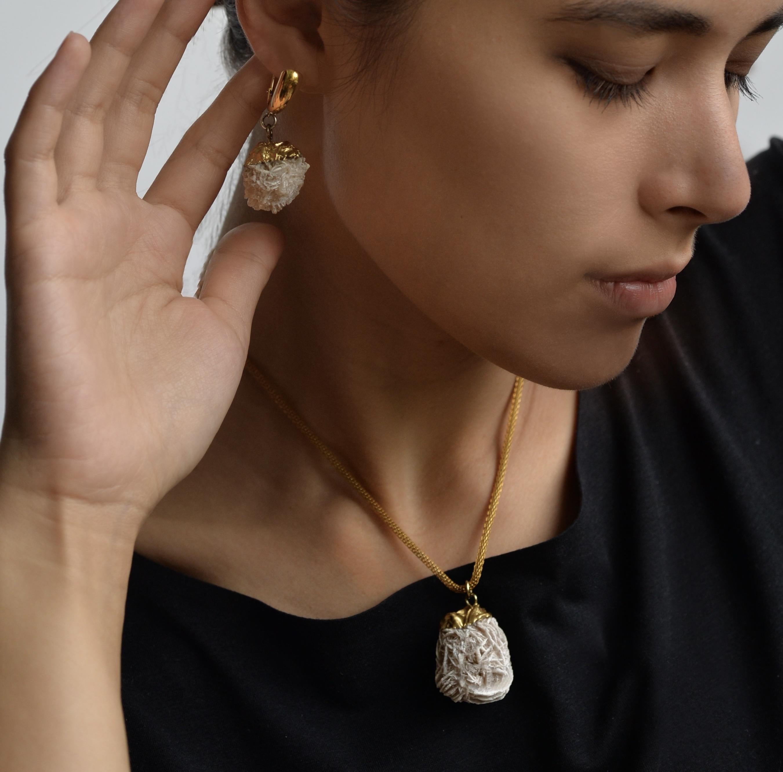 MARILYN TAN JEWELLERY | Natural Beige Desert Rose Clip and Post Gold Earrings