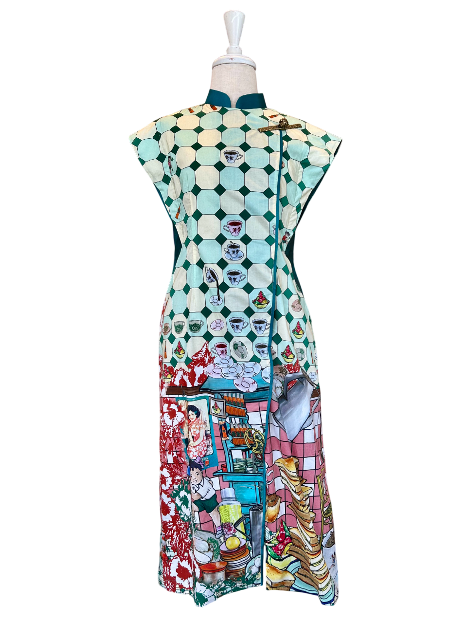 TRIOLOGIE | Kopitiam Teal Mandarin Collar Dress