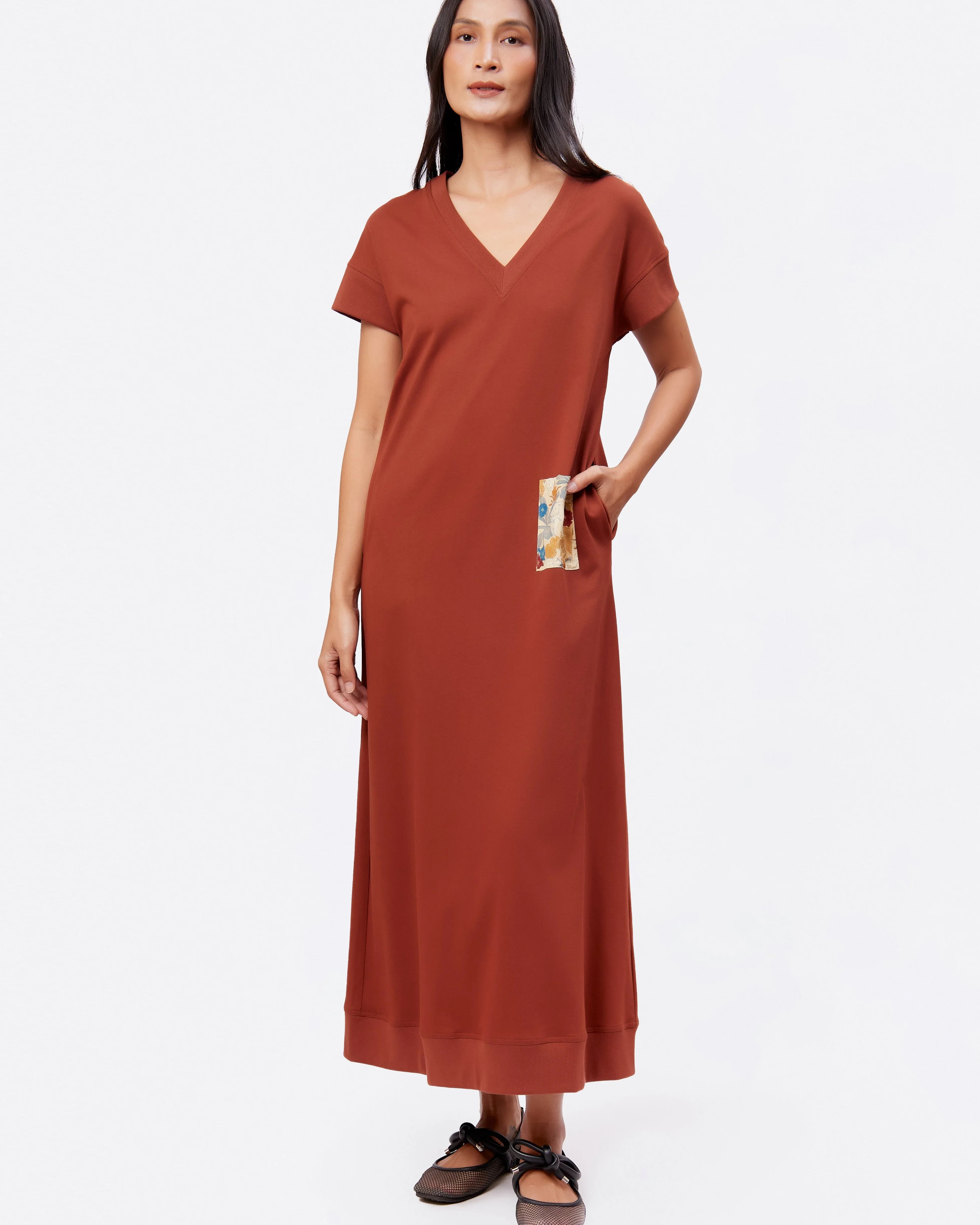 STUDIO QILING | Umber Cotton Jersey Maxi Dress