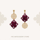 THE ANTECEDENT STORE | Asymmetrical Auspicious Knot Earrings in Maroon