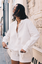 OLIVE BASICS | Joanna Expandable Pocket Shorts in TENCELâ„¢ Linen
