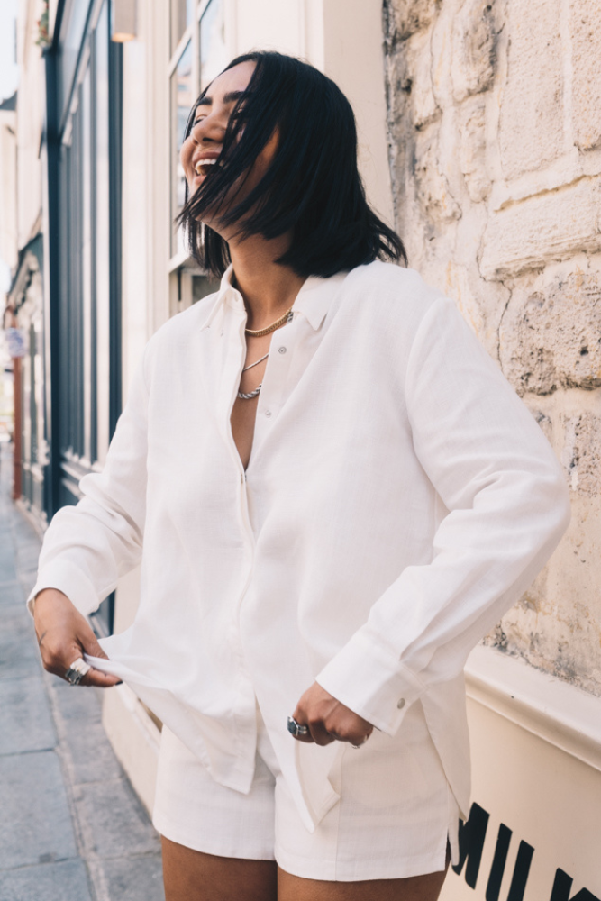 OLIVE BASICS | Joanna Expandable Pocket Shorts in TENCELâ„¢ Linen