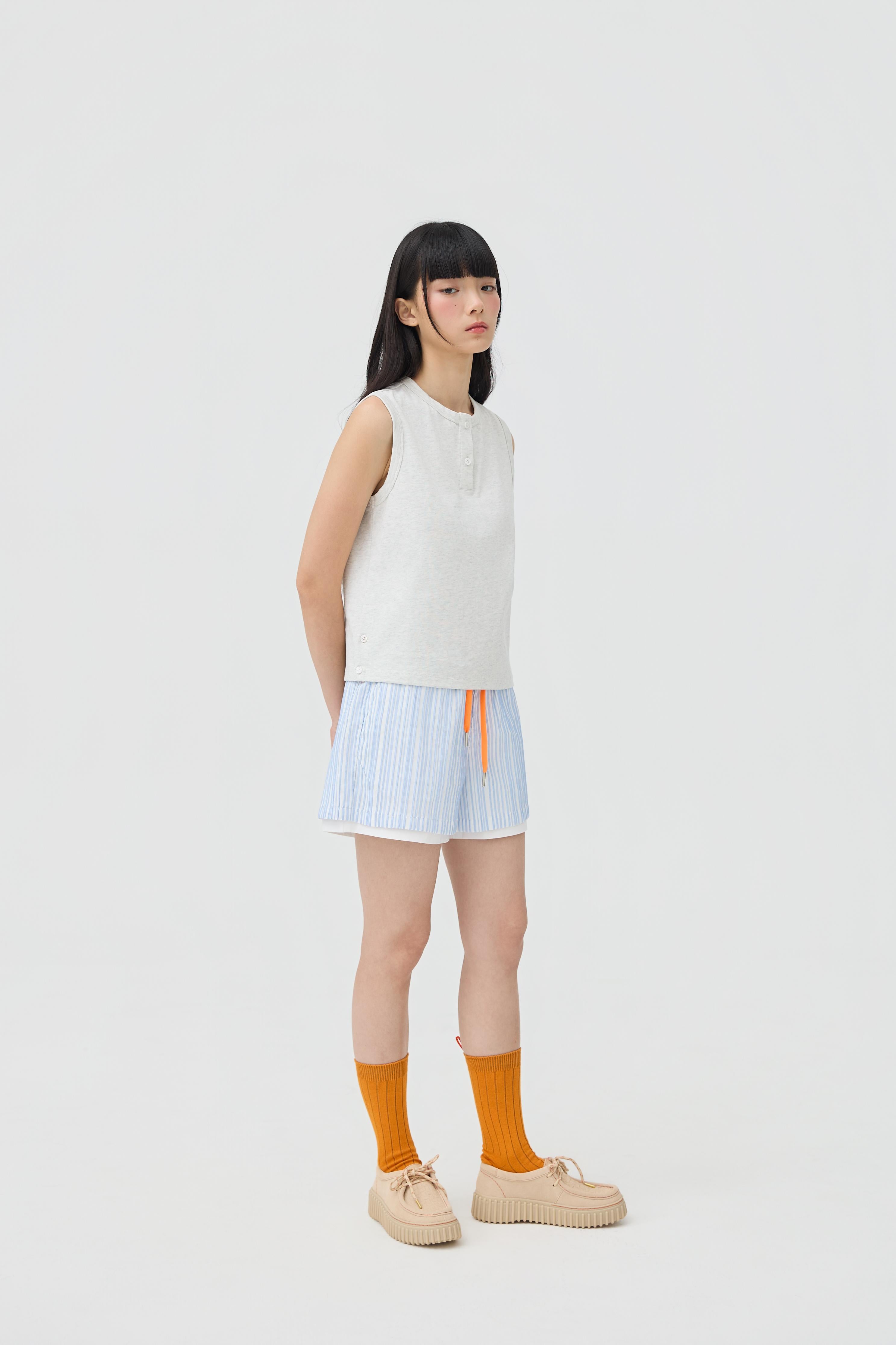 3EIGHTH | Musubi Henley Tank In Grey Marl