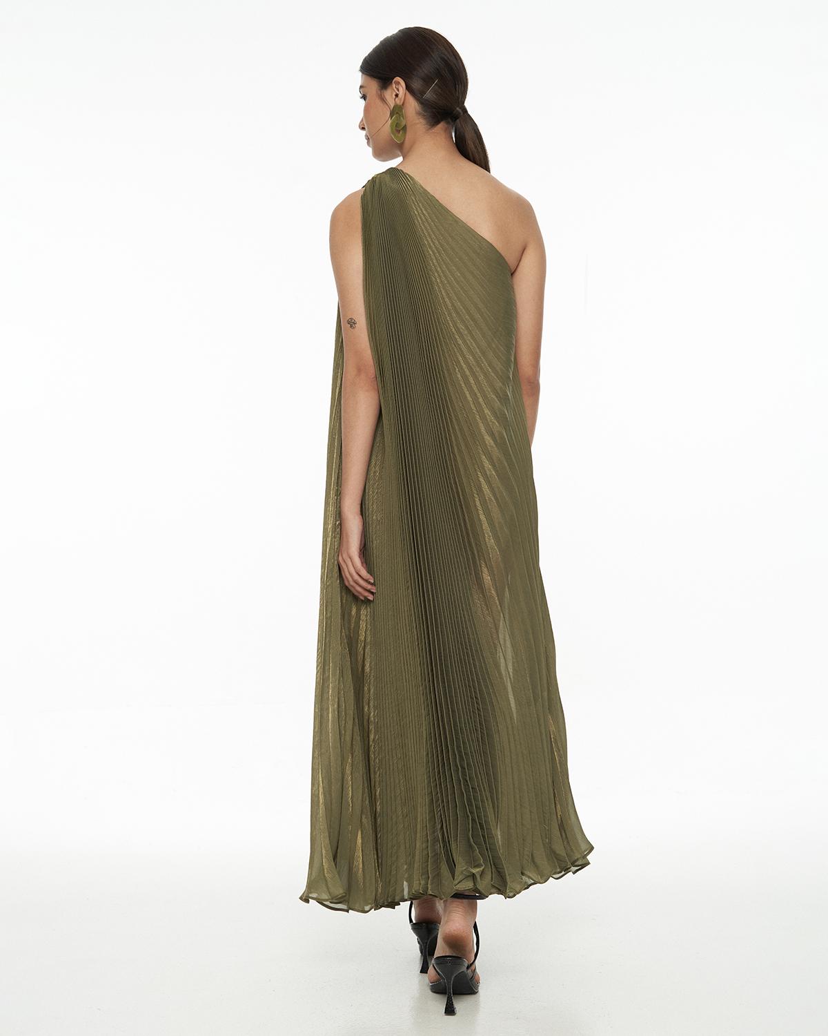 DRESSINGPAULA | Pleated One Shoulder Maxi Dress