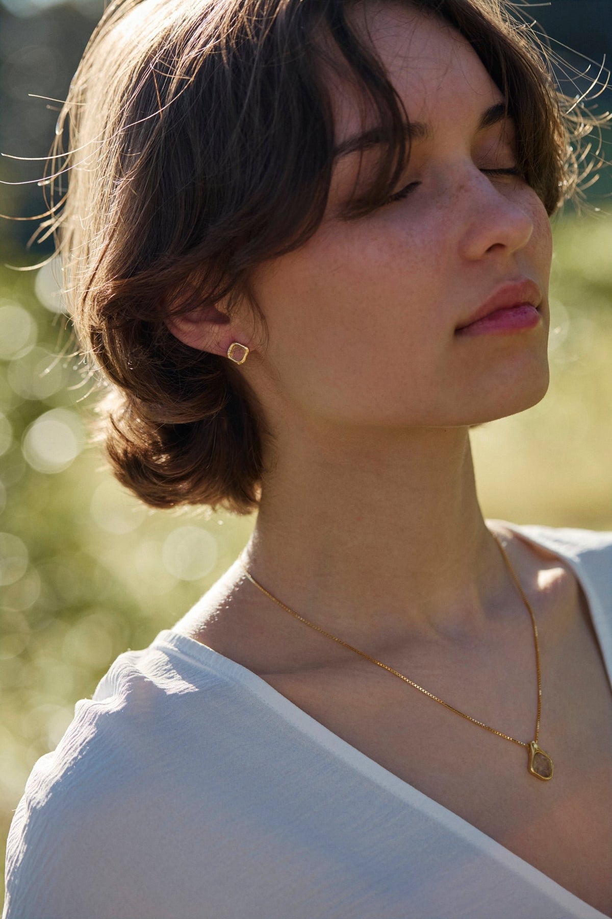 RINA LEE | Golden Rutile Quartz Stud Earrings | 18K Gold Vermeil