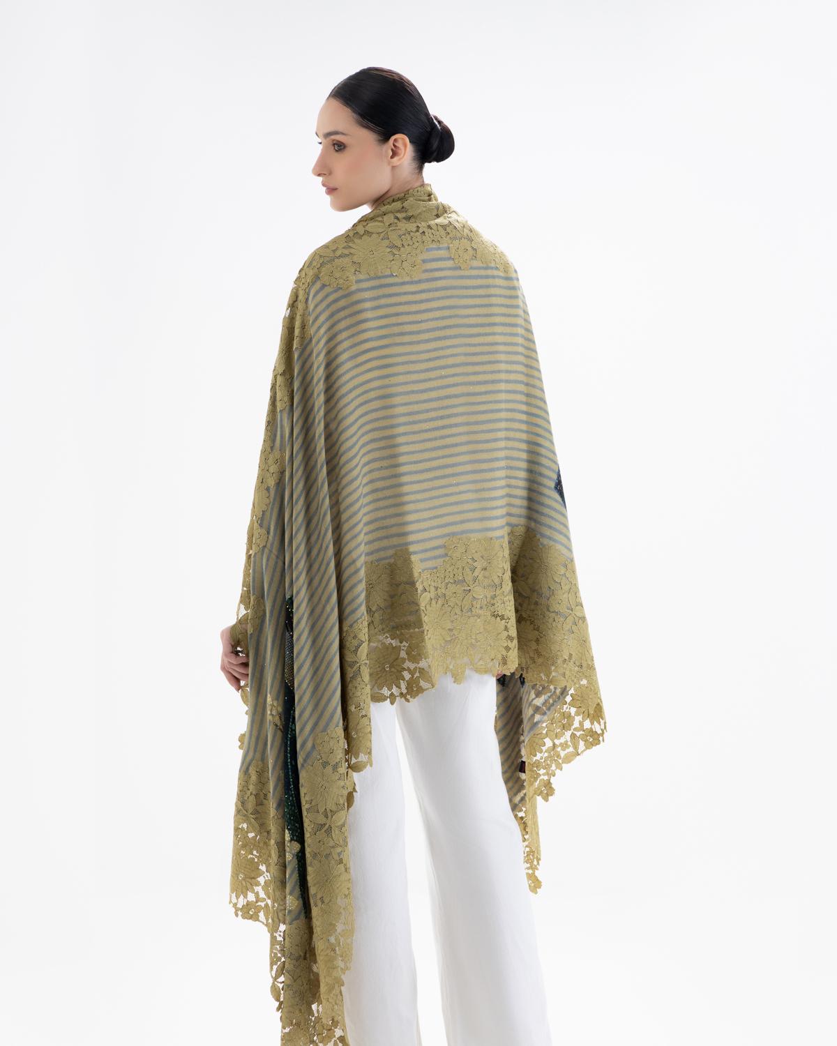 QUEENMARK | AN Assorted Lace Print Crystal Shawl Olive Olive Blue Flower