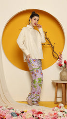 KANZI COLLECTION | Cheongsam Button Shirt With Purple Flower Pants Set