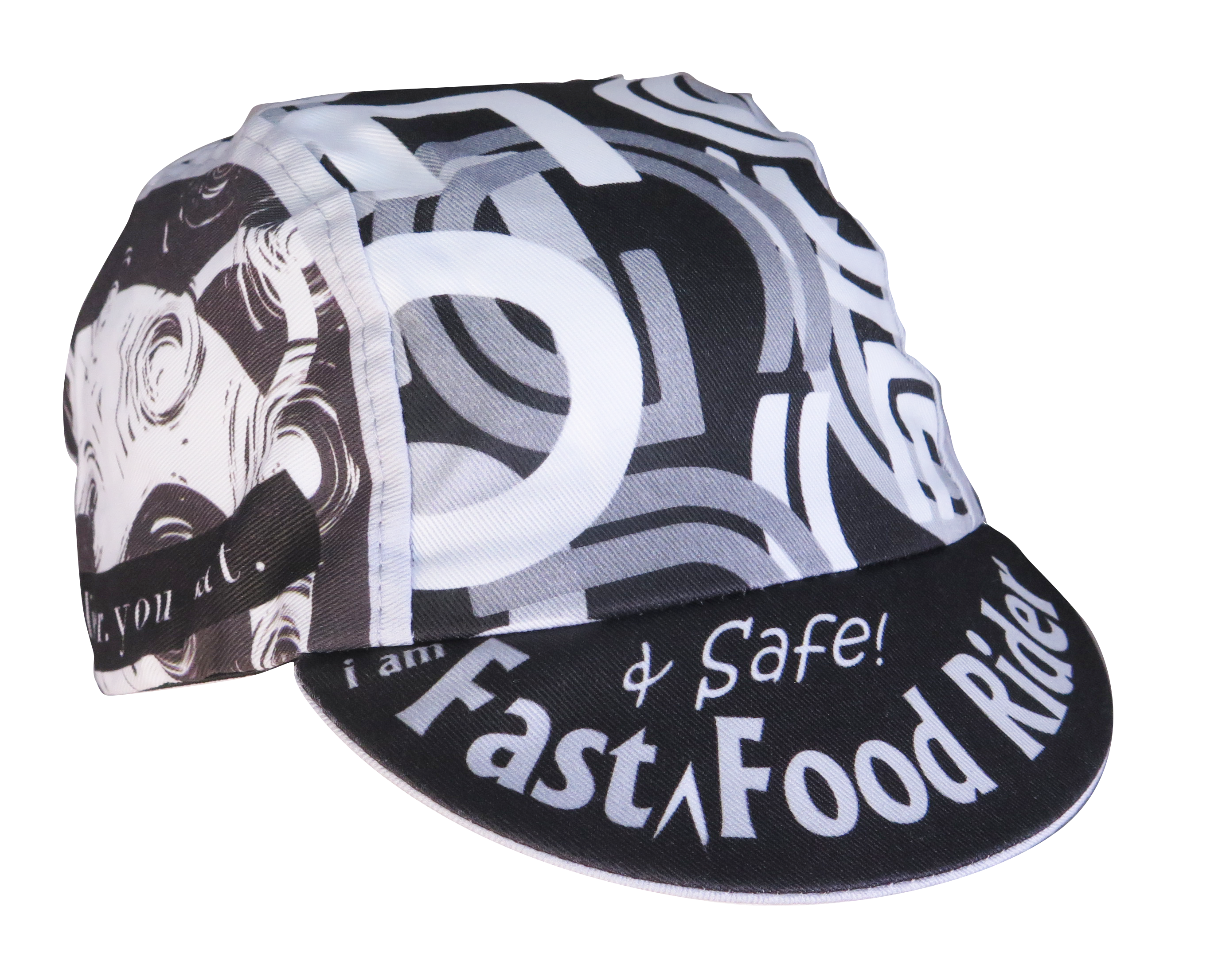 A DESIGN BY TAKACHYA | Cycling Cap - I Am Fast Food Rider (Greyscale)