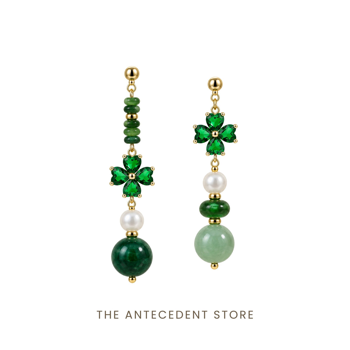 THE ANTECEDENT STORE | Four-Leaf Clover Green Crystal Earrings