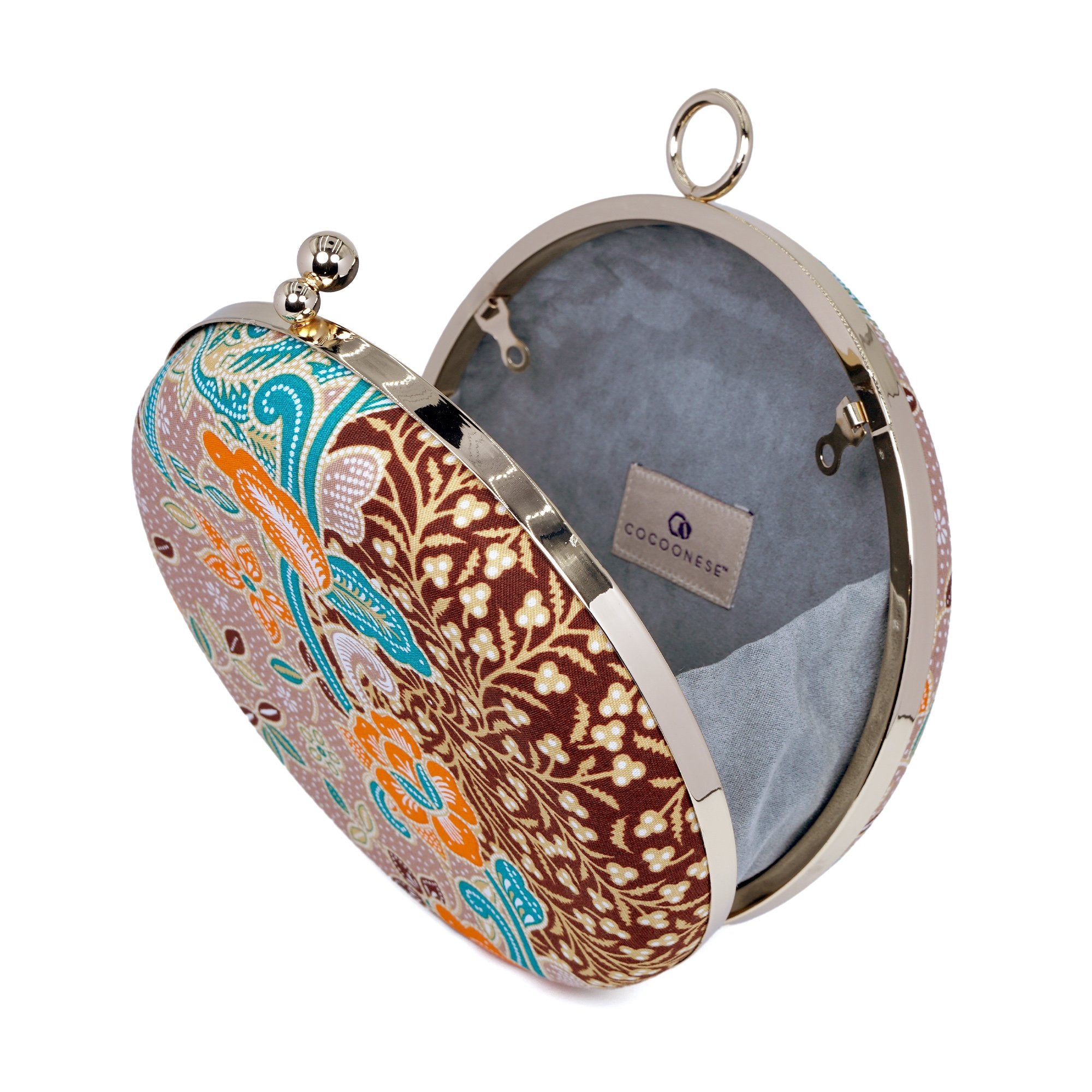 COCOONESE | Round Hard Case Bamboo Handle Bag - Kawung (BN)