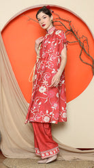 KANZI COLLECTION | Red Oriental Floral Cheongsam Pant Set