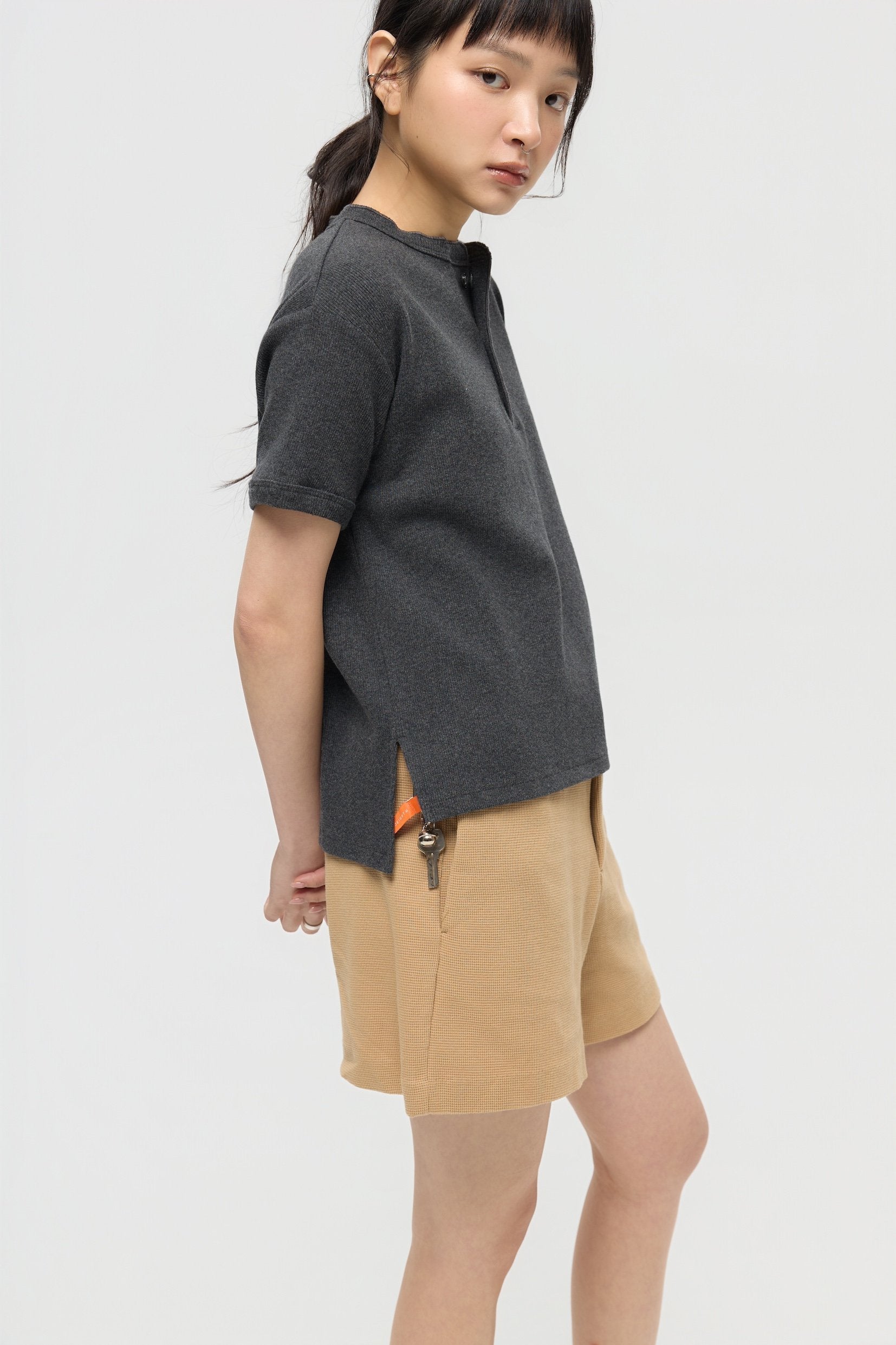 3EIGHTH | Military Henley Tee in Charcoal Marl