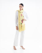 QUEENMARK | AN Assorted Lace Print Crystal Shawl Light Yellow Flower