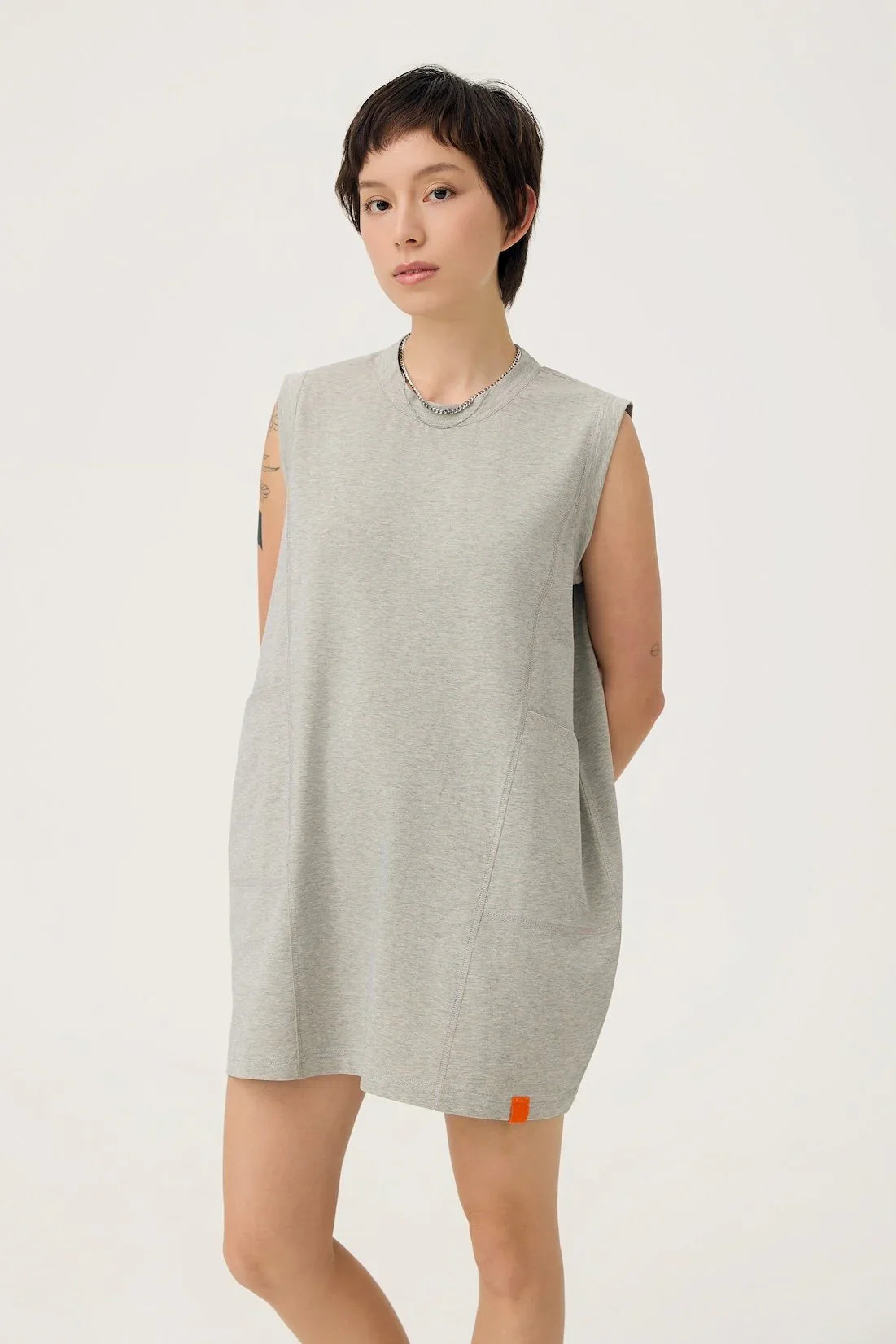 3EIGHTH | Cocoon Jersey Reversible Dress in Zinc Grey & Lemon Fizz