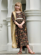 NIMBU | Nama Girls Black Anarkali Gown Dress In Red Floral