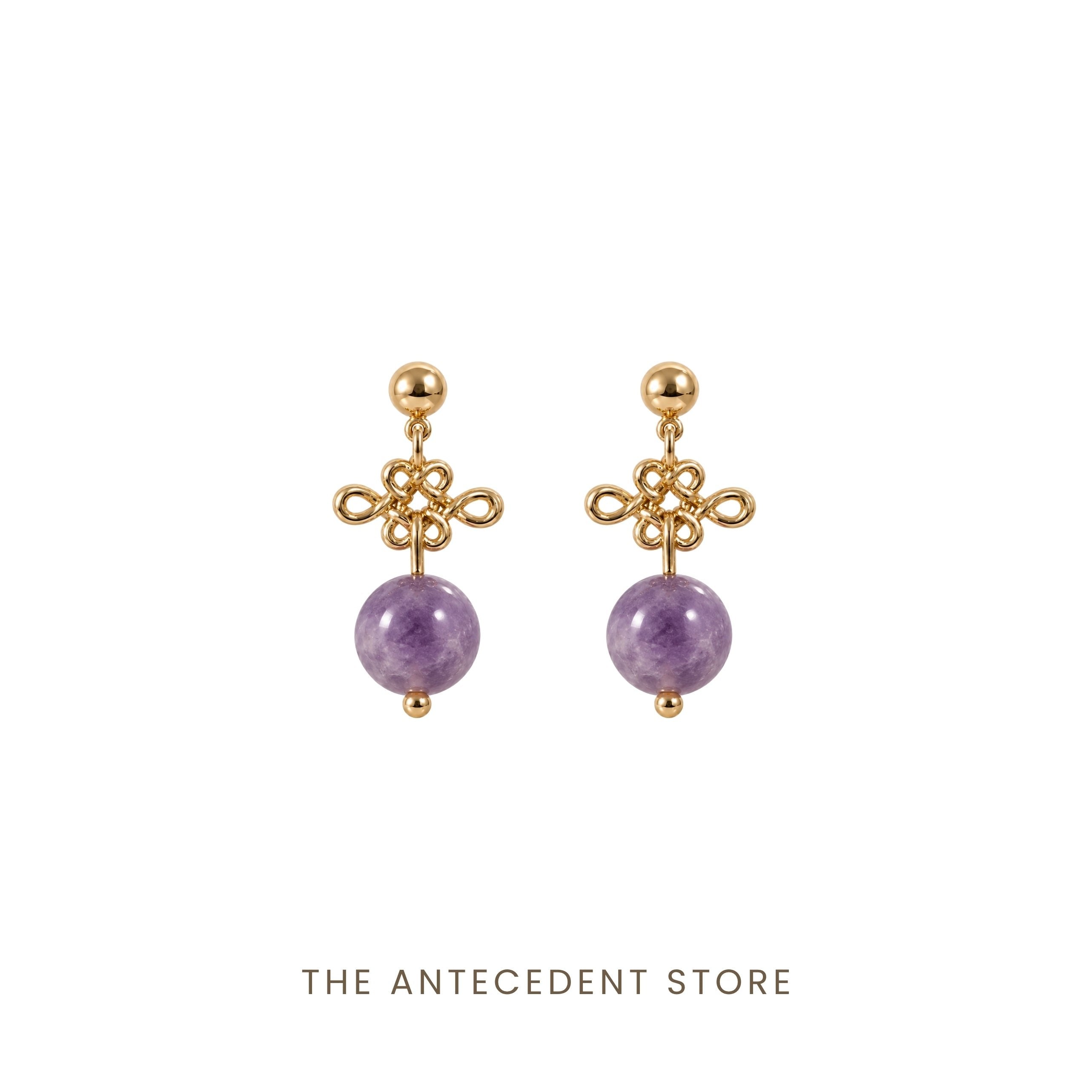 THE ANTECEDENT STORE | Auspicious Ruyi Knot With Amethyst Earrings