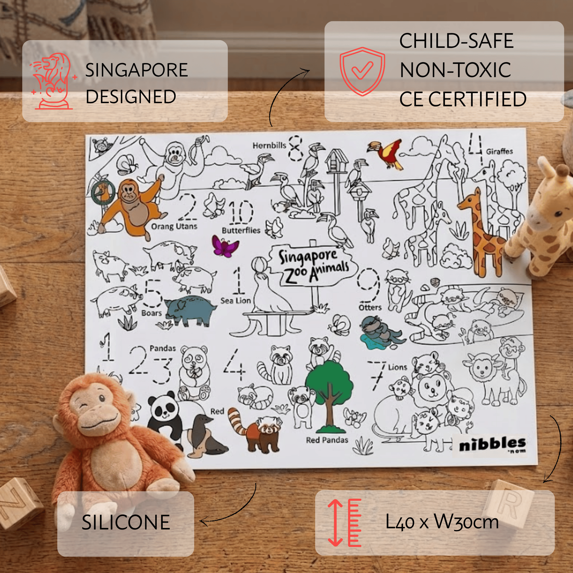 NOM | Nibbles by Nom SG Zoo Silicone Colouring Mat