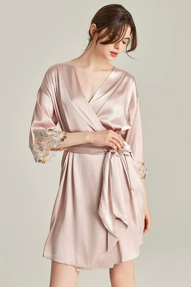 BELLS & BIRDS | Florentine Mulberry Silk Robe (Rose)