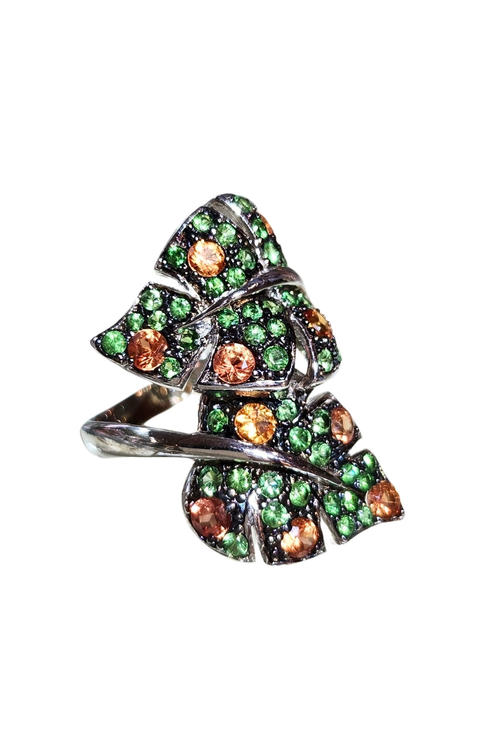 CREATIVE JEWELLERY STUDIO | Orange Sapphire & Tsavorite Garnet, Rhodium Plated Silver Ring by Blissadora