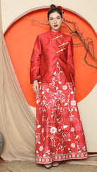 KANZI COLLECTION | Red Floral Jacquard Jacket With Skirt Set