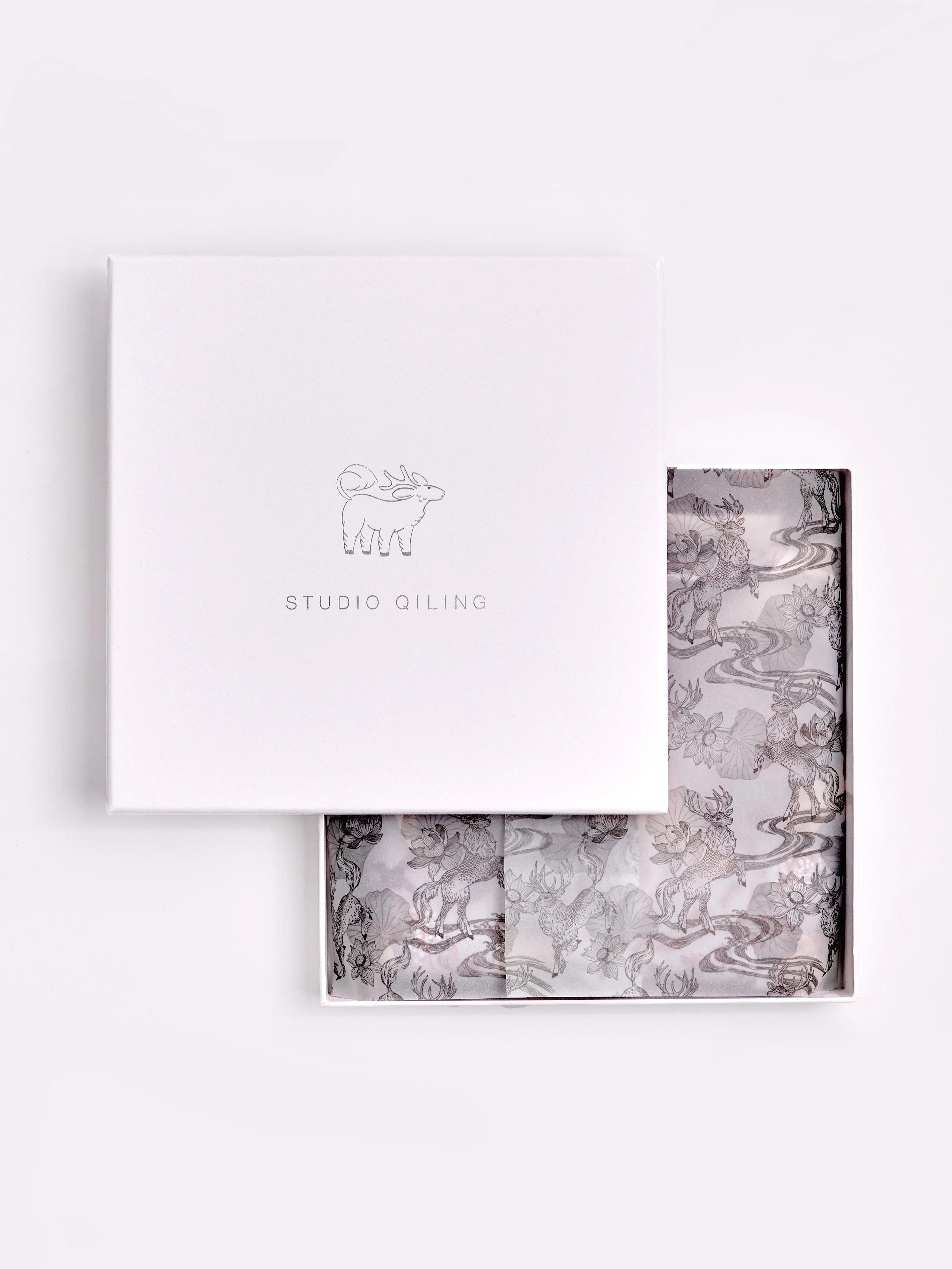 STUDIO QILING | Peranakan Orchid Navy Ink Double Side Silk Scarf 65