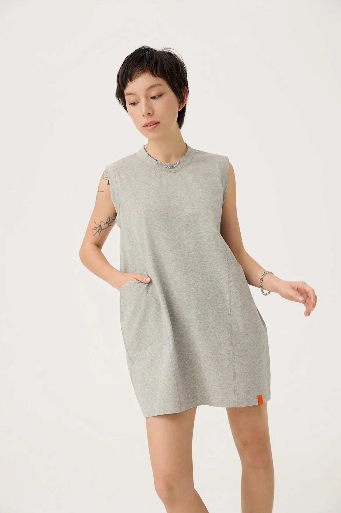 3EIGHTH | Cocoon Jersey Reversible Dress in Zinc Grey & Lemon Fizz