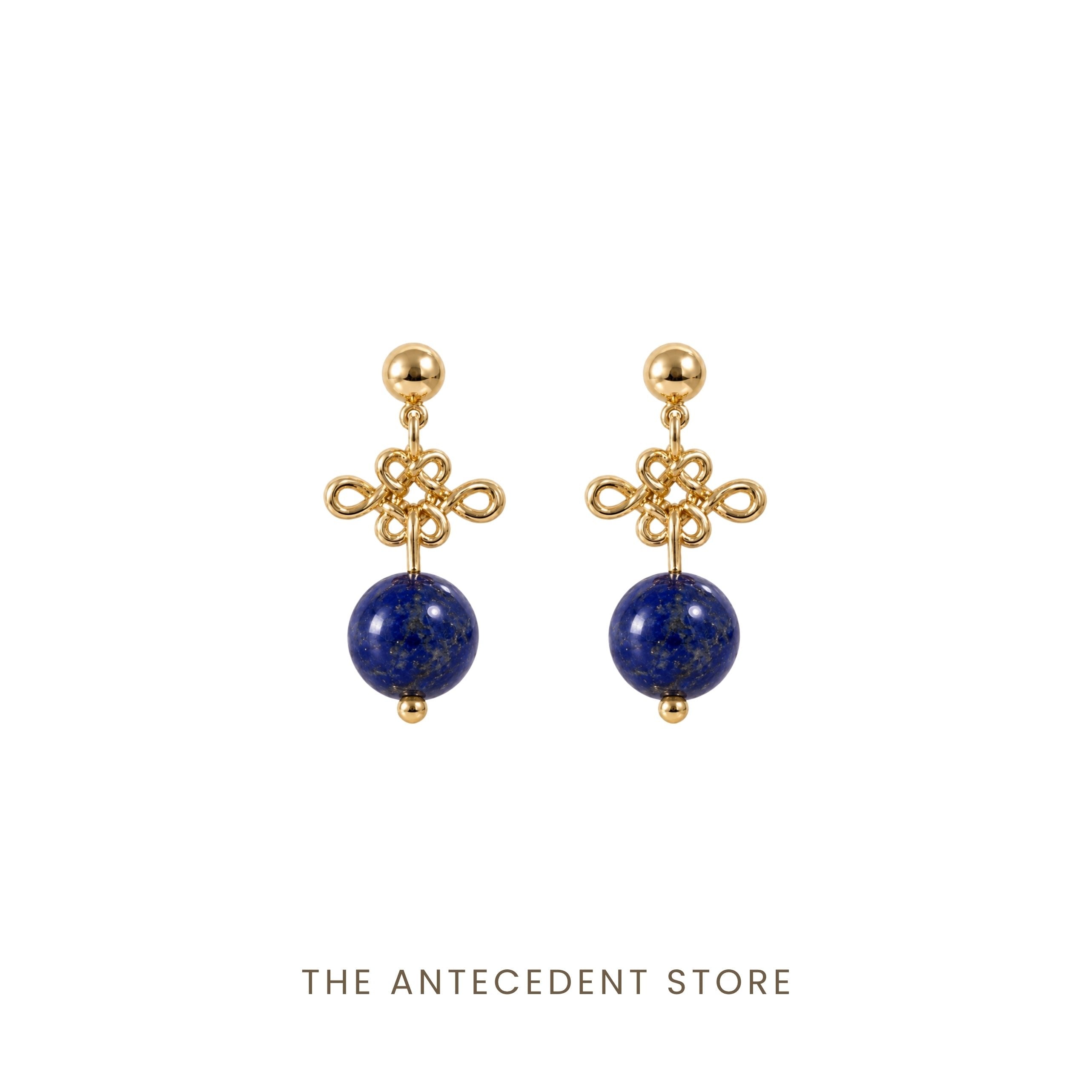 THE ANTECEDENT STORE | Auspicious Ruyi Knot With Lapis Lazuli Earrings