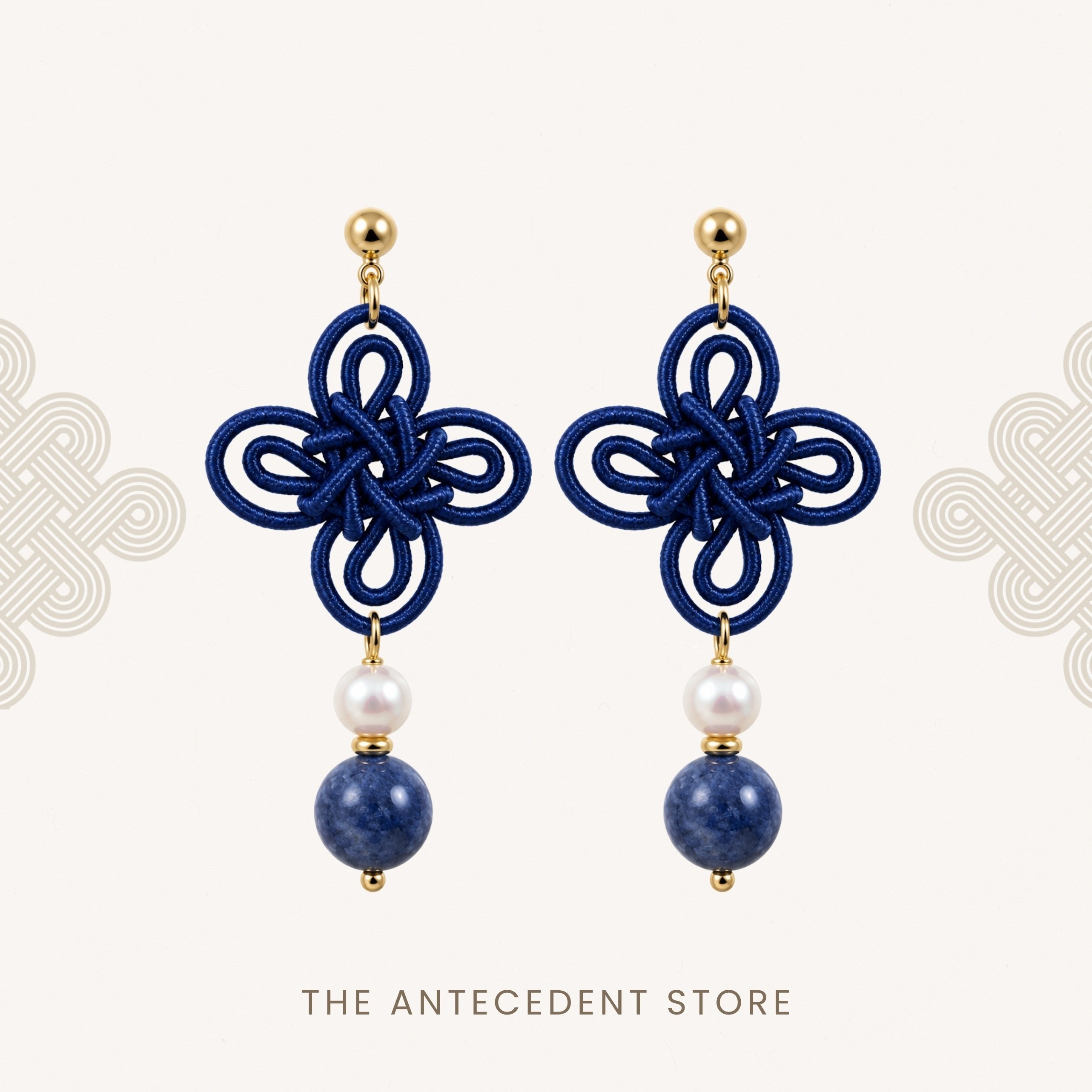 THE ANTECEDENT STORE | 吉祥结 | Statement Auspicious Knot With Kyanite Earrings