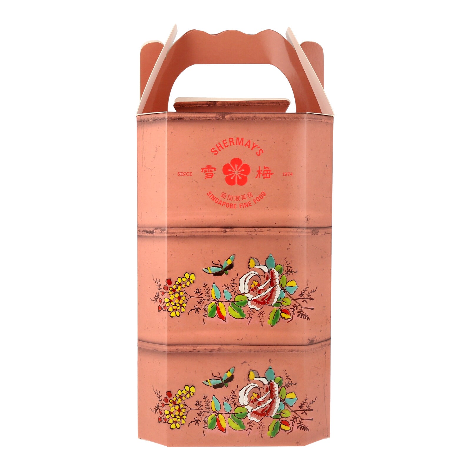 SHERMAY'S SINGAPORE FINE FOOD | Rose Pink Tingkat Gift Set - Keropok and Sauces