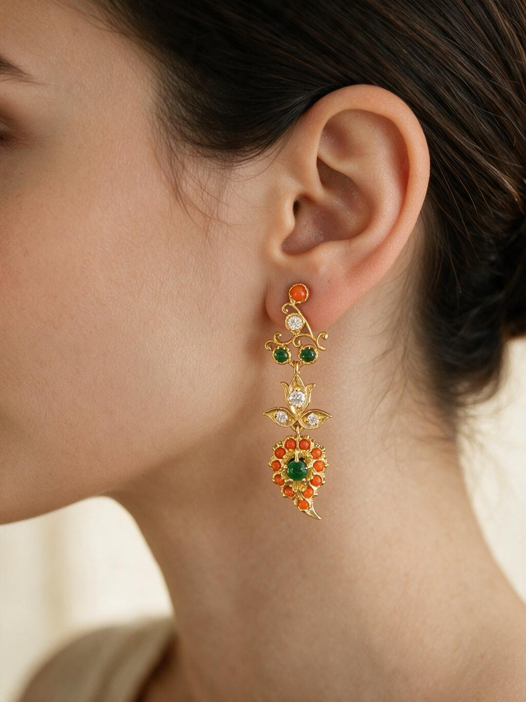 FOUNDATION JEWELLERS | 18K Yellow Gold Natural Diamond & Gemstone Earring - PE101659
